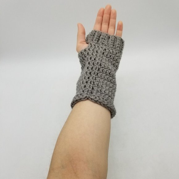 2 Pairs of Handmade Crochet Wrist Warmers, Grey and Ivory Winter Accessory - Picture 6 of 16